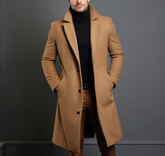 Men's Mid-length Trench Coat Fall Winter Slim Pockets Single-breasted Collar Jacket Casual Business Comfortable Overcoat Clothing