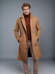 Men's Mid-length Trench Coat Fall Winter Slim Pockets Single-breasted Collar Jacket Casual Business Comfortable Overcoat Clothing