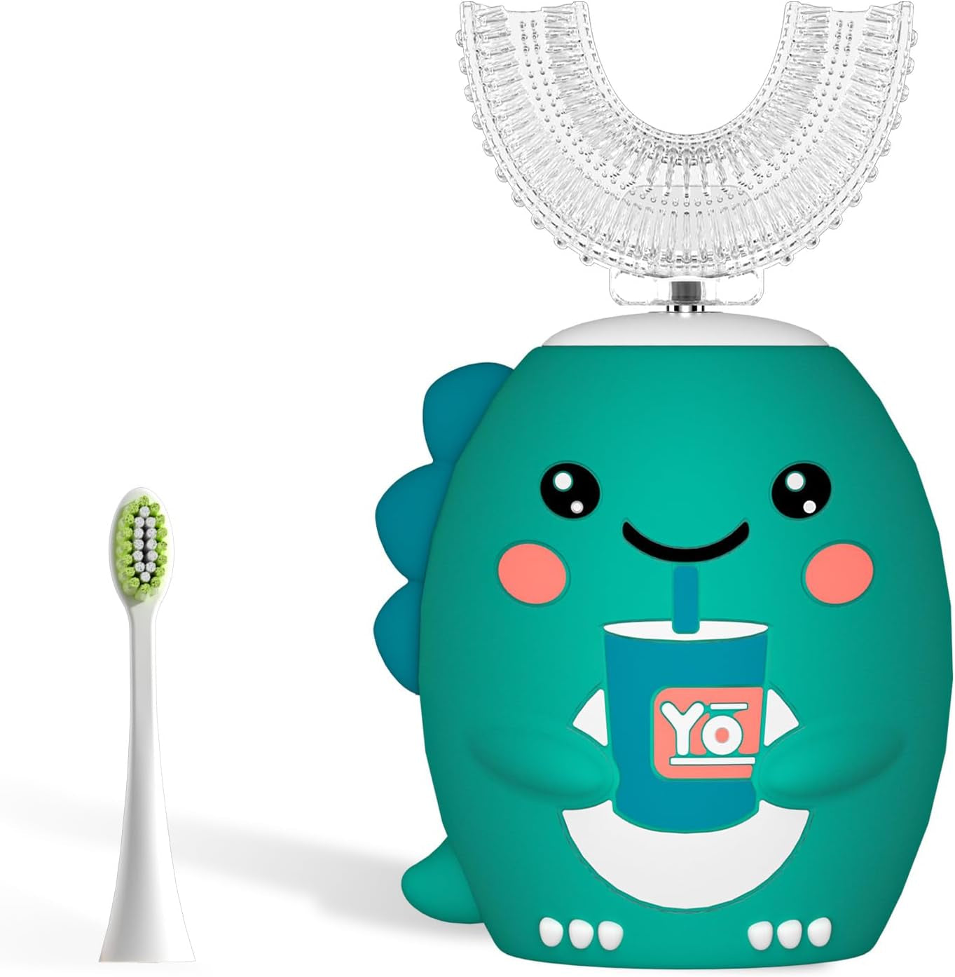 Kids U Shaped Electric Toothbrush，Auto Sonic Baby Toothbrush，Cartoon Dinosaur 360-Degree Cleaning IPX7 Waterproof Design（2-7Y）