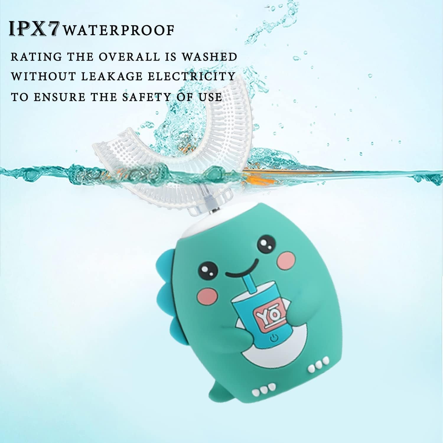 Kids U Shaped Electric Toothbrush，Auto Sonic Baby Toothbrush，Cartoon Dinosaur 360-Degree Cleaning IPX7 Waterproof Design（2-7Y）