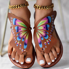 Utterfly Print Round Toe Flip Flops, Comfortable Summer Beach Shoes, Casual Women's Footwear, Perfect For Poolside And Daily Wear